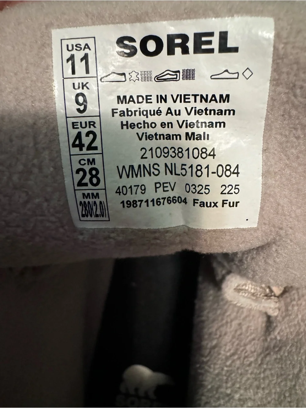 Sorel Women’s Light Gray and White Shearling Lace-Up Boot Size 11 WMNS
